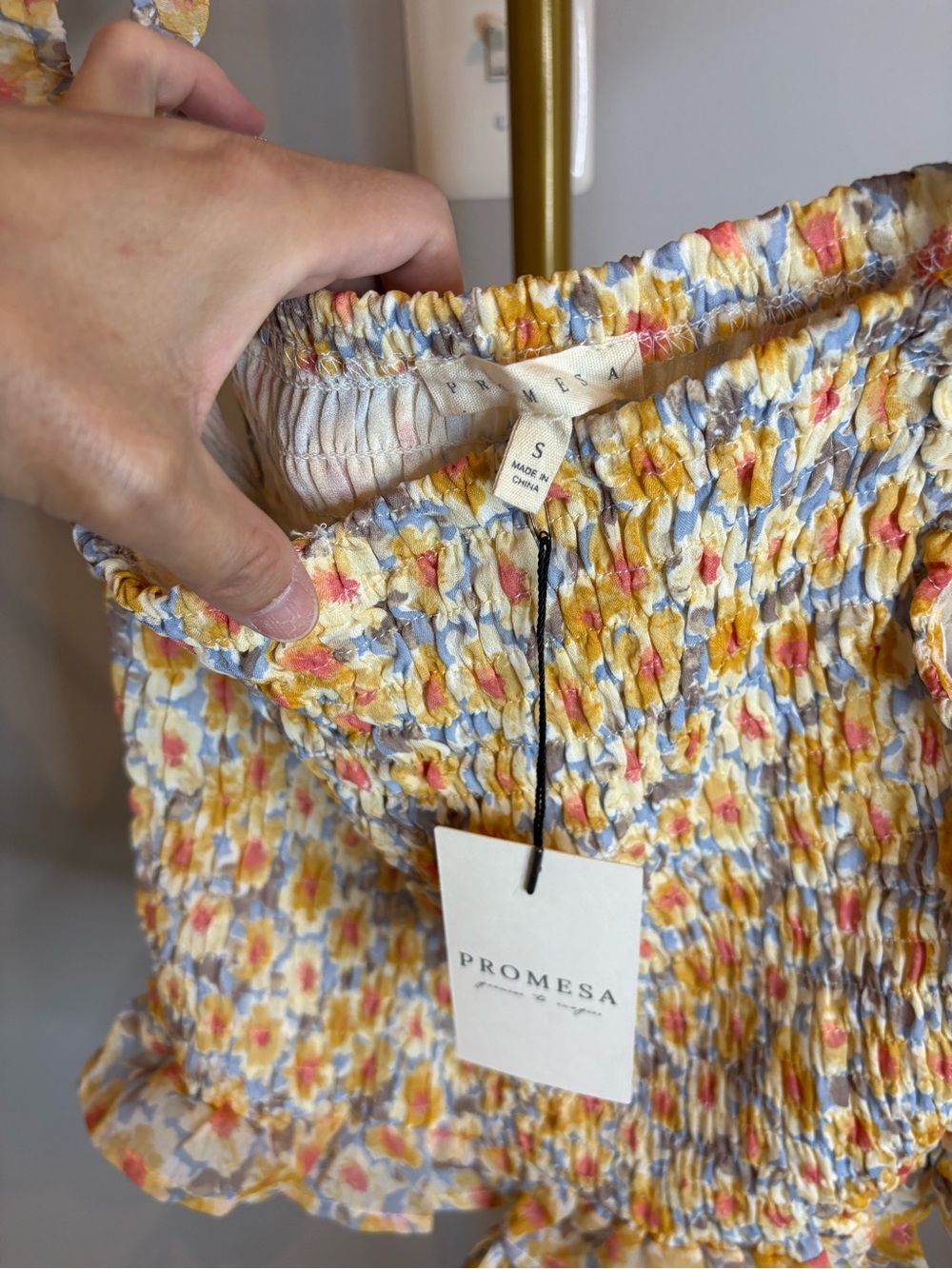 Promesa Yellow Multicolor Smocked Floral Ruffle Strap Camisole - Picture 3 of 3